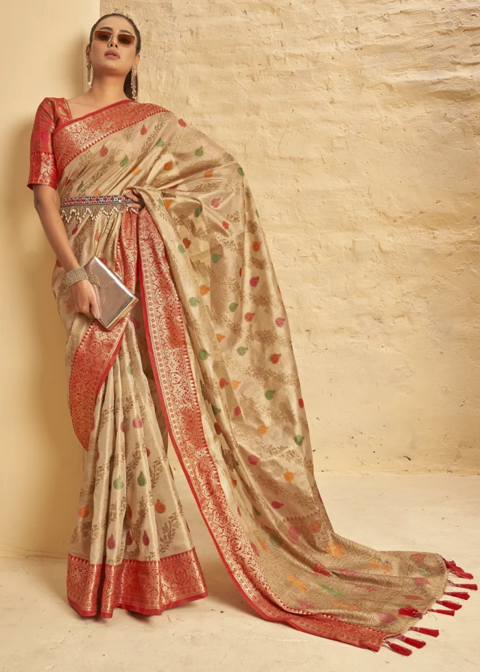 Almond Beige Banarasi Silk Saree