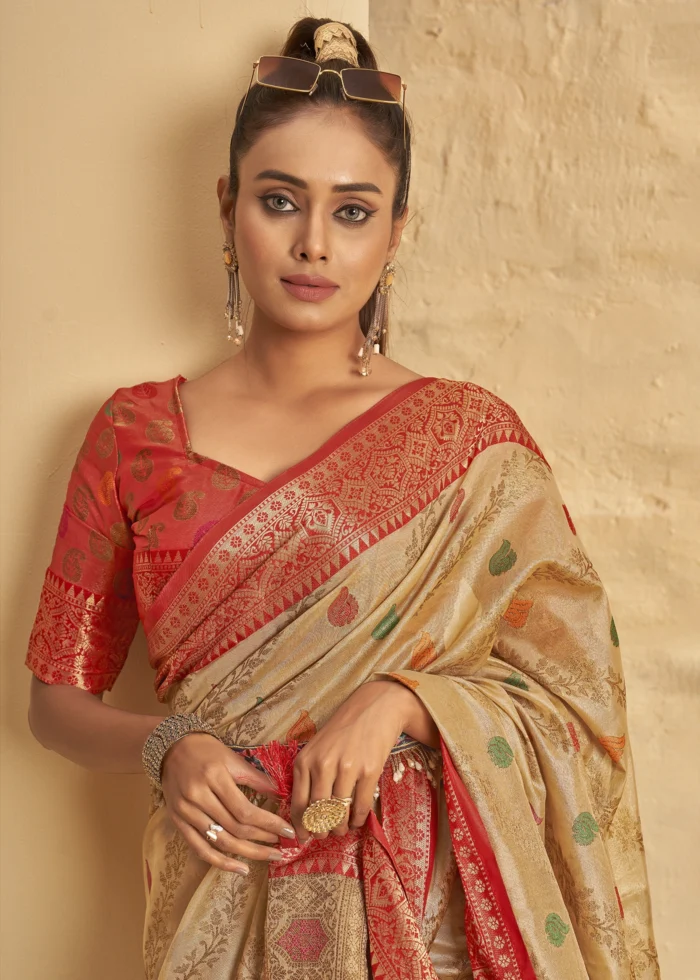 Almond Beige Banarasi Silk Saree