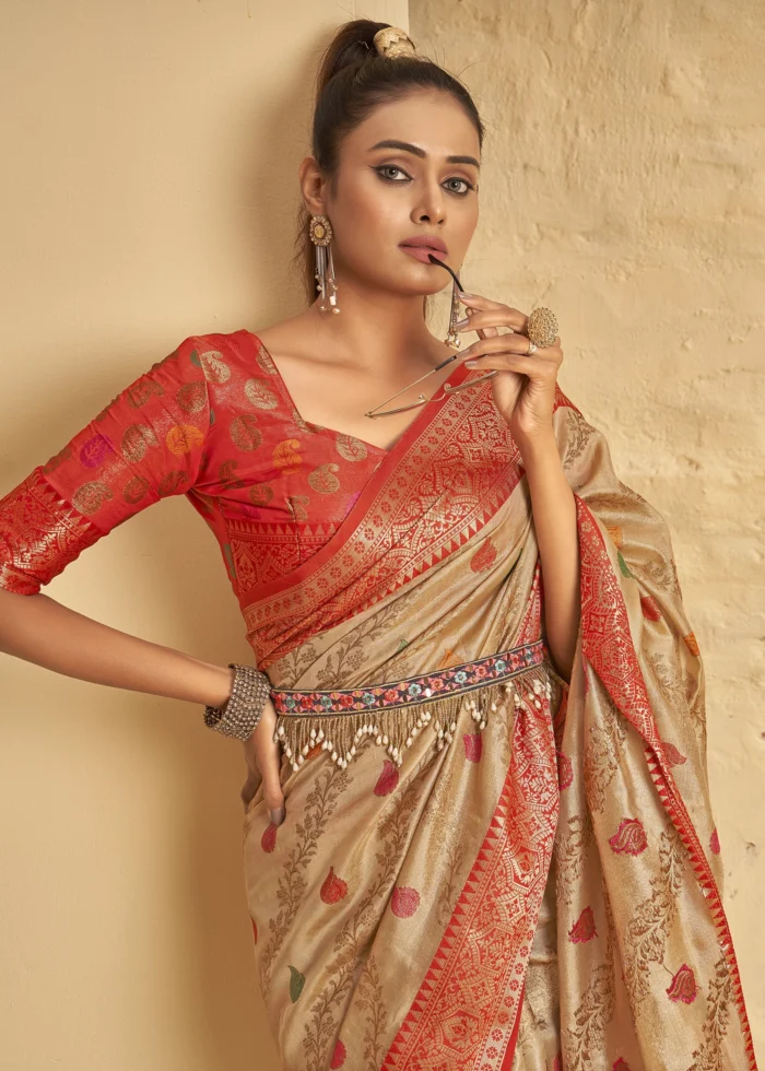 Almond Beige Banarasi Silk Saree