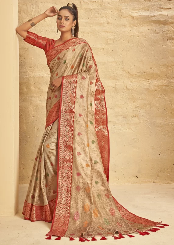 Almond Beige Banarasi Silk Saree