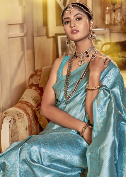 Aqua Blue Kanjivaram Saree