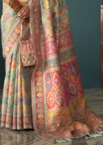 Aqua Blue Kashmiri Jamawar Saree