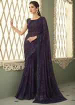 Aubergine Purple Georgette Sequins Saree