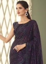 Aubergine Purple Georgette Sequins Saree