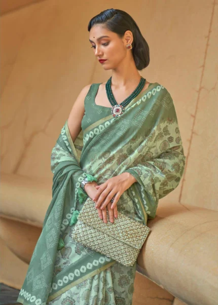 Basil Green Cotton Saree