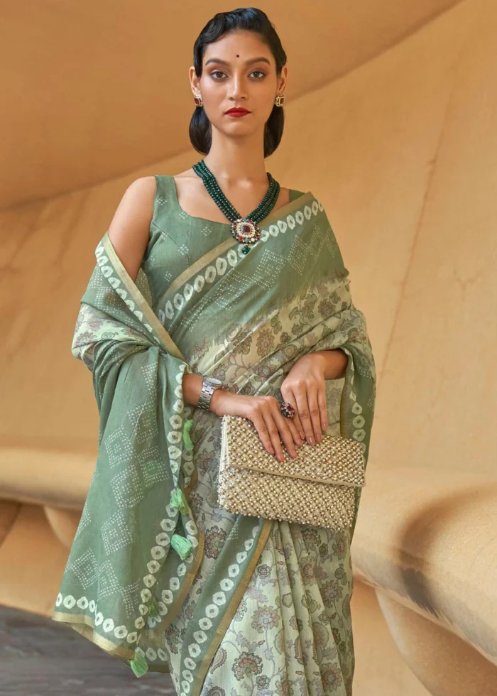 Basil Green Cotton Saree