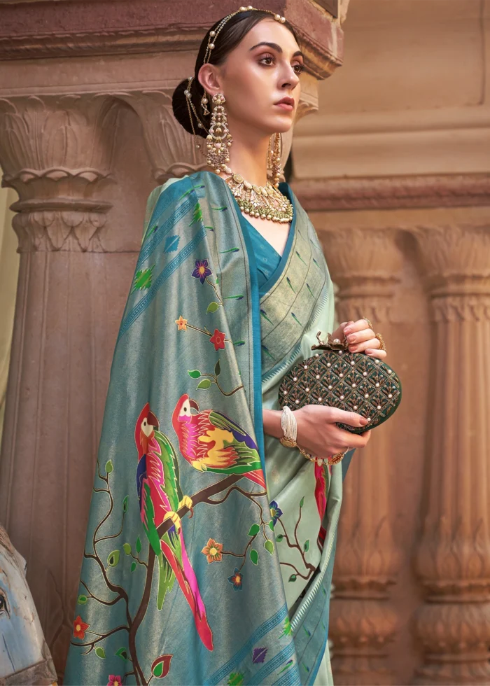 Basil Green Paithani Silk Saree