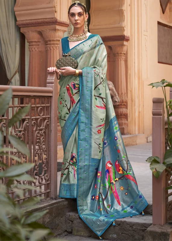 Basil Green Paithani Silk Saree