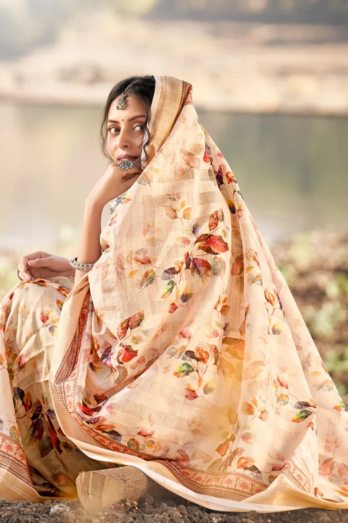 Beige Cotton Saree