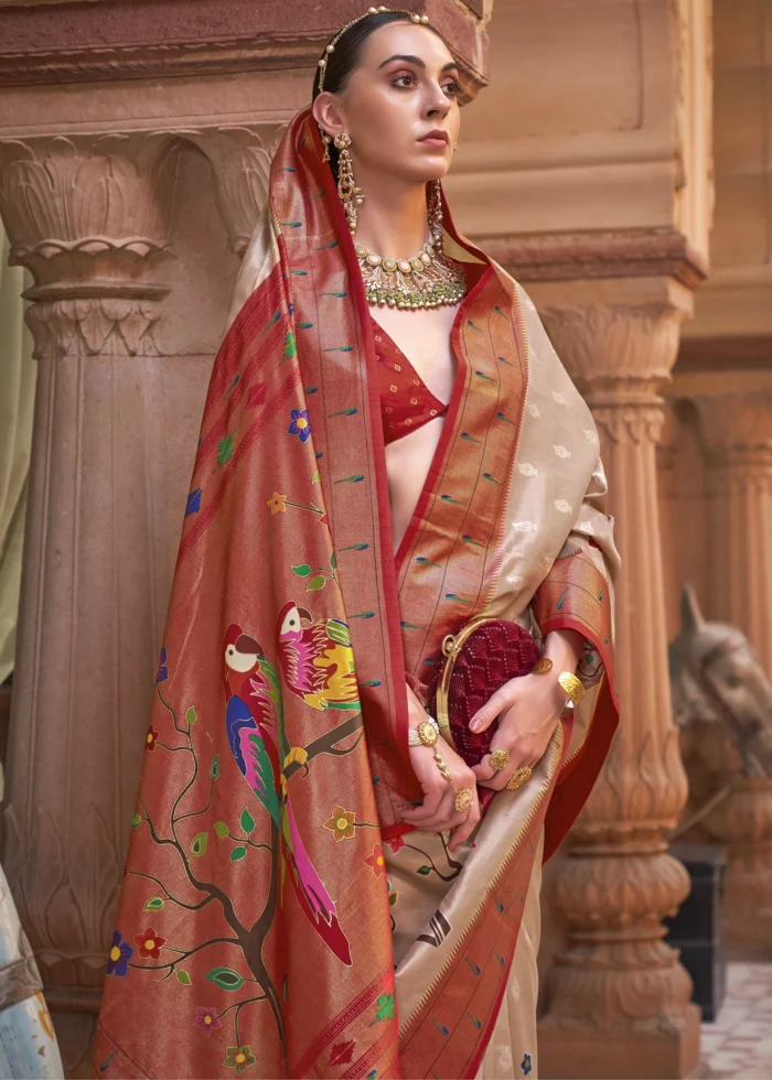 Beige Paithani Silk Saree