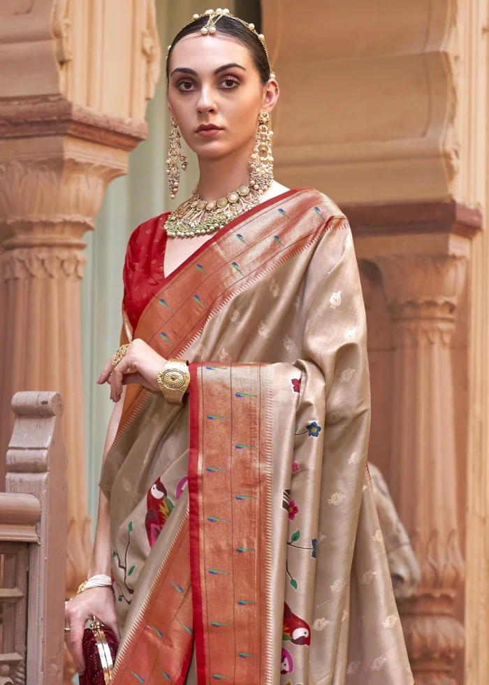 Beige Paithani Silk Saree