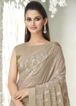 Beige Sequins Saree