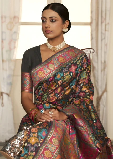 Black Kashmiri Jamawar Saree