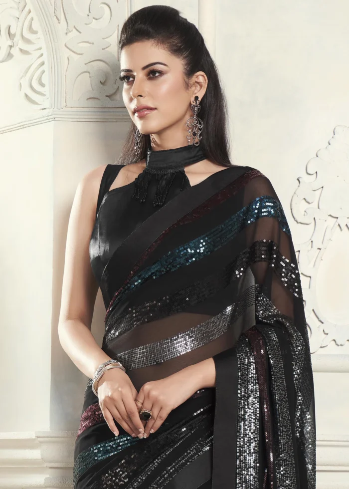 Black Sequins Saree