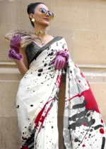 Black & White Satin Crepe Saree