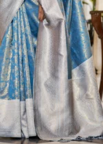 Blue & Gray Banarasi Silk Saree