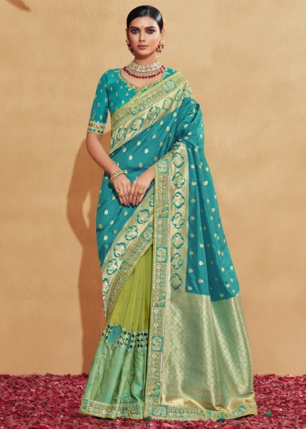 Blue & Green Banarasi Saree