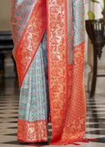 Blue & Orange Banarasi Silk Saree