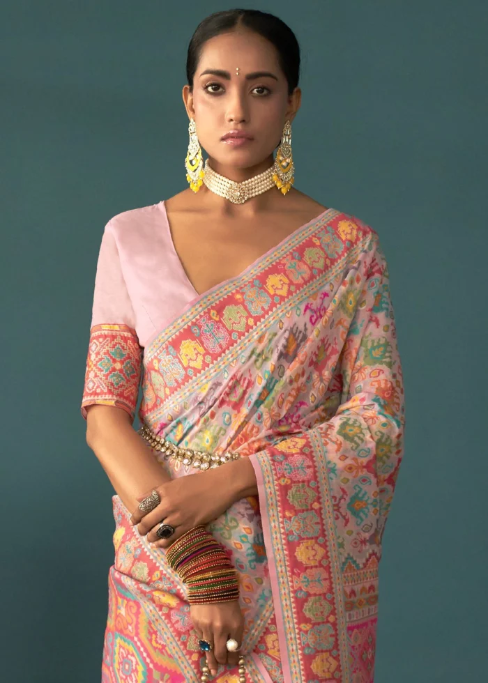 Blush Pink Kashmiri Jamawar Saree