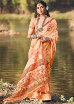 Cantaloupe Orange Cotton Saree