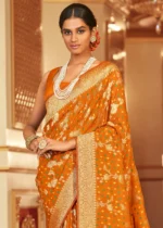 Carrot Orange Chiffon Banarasi Saree