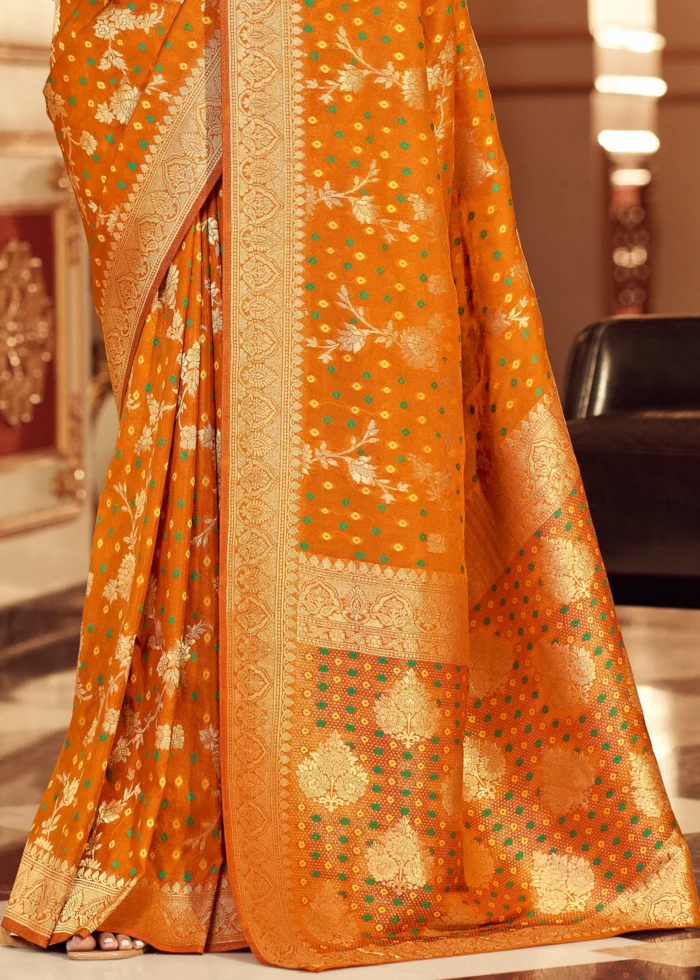 Carrot Orange Chiffon Banarasi Saree