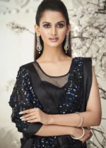 Charcoal Black Sequins Saree