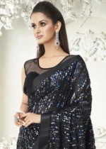 Charcoal Black Sequins Saree