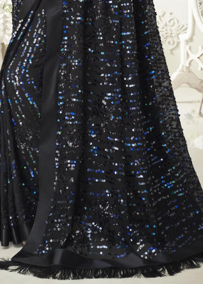 Charcoal Black Sequins Saree