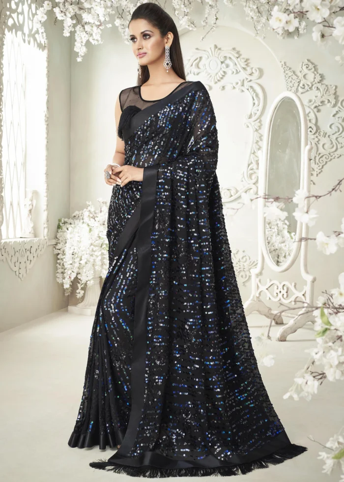 Charcoal Black Sequins Saree