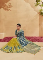 Coral Blue & Yellow Banarasi Saree