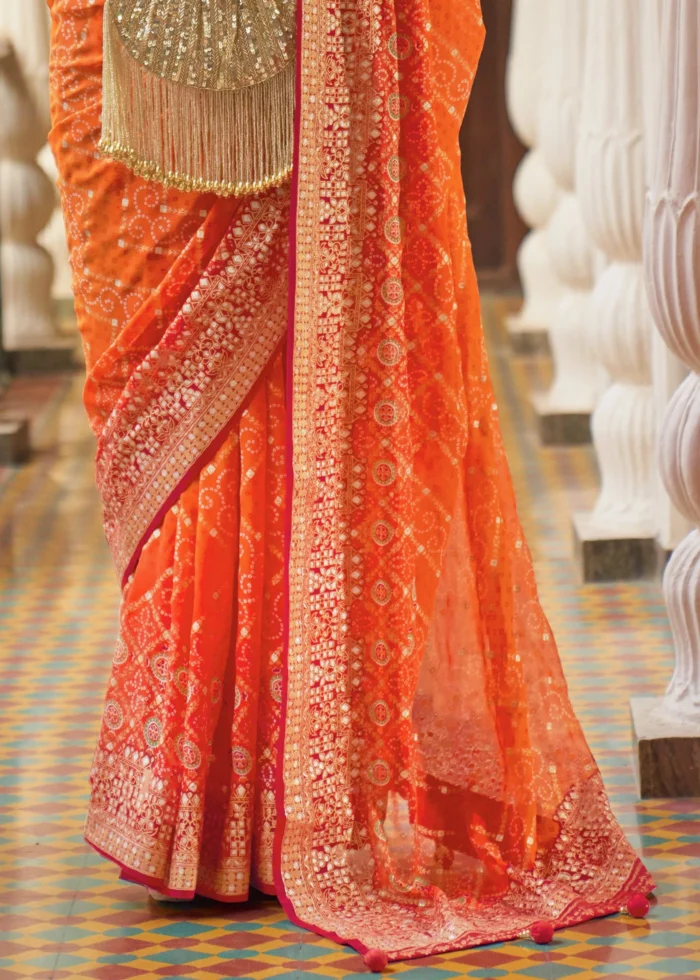 Coral Orange Georgette Silk Saree