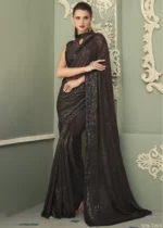 Dark Brown Georgette Sequins Saree