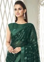 Dark Green Sequins Saree