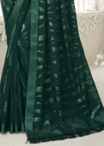 Dark Green Sequins Saree