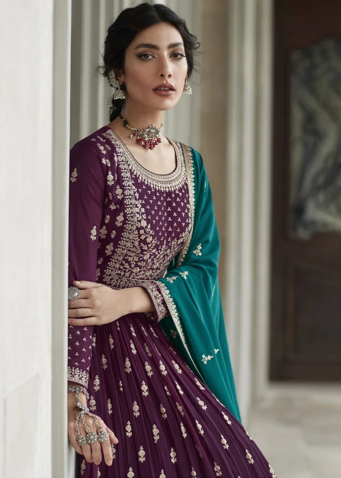 Dark Violet Anarkali Lehenga Suit