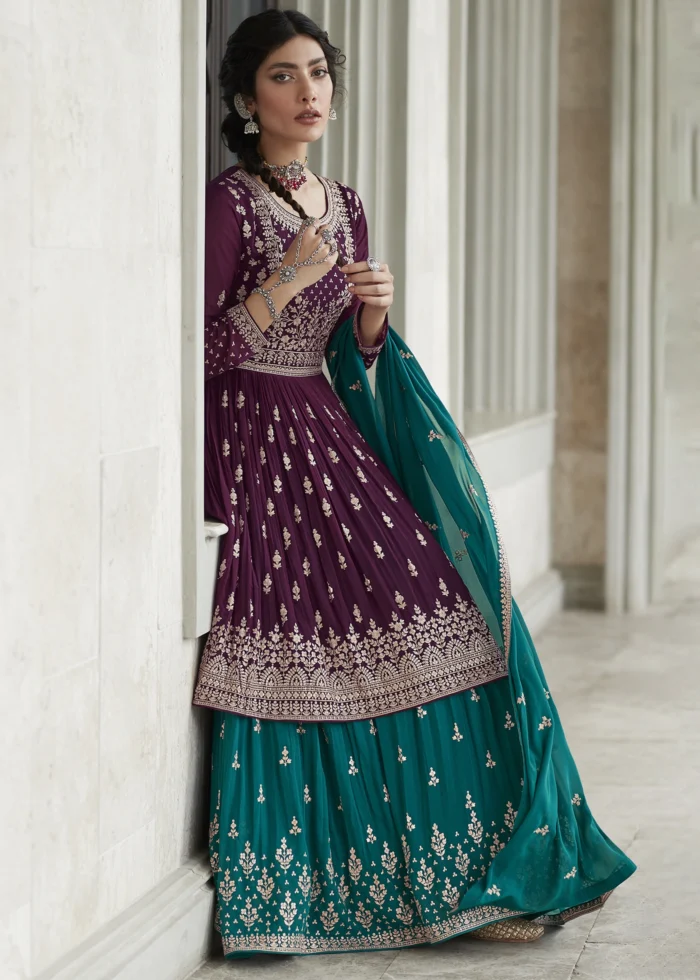 Dark Violet Anarkali Lehenga Suit