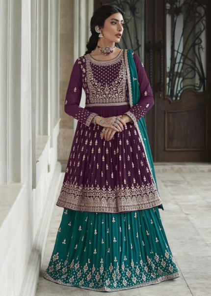 Dark Violet Anarkali Lehenga Suit