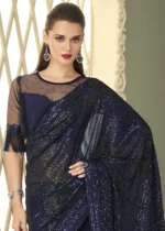 Dazzling Blue Georgette Sequins Saree