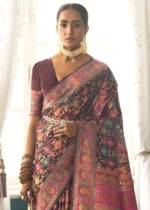 Deep Maroon Kashmiri Jamawar Saree