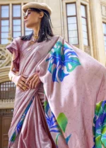 Desert Pink Satin Crepe Saree