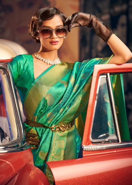 Emerald Green Banarasi Silk Saree