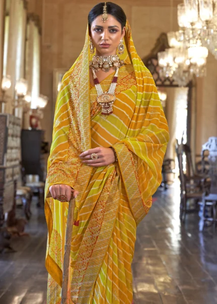 Festive Yellow Georgette Silk Saree