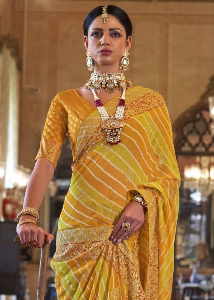 Festive Yellow Georgette Silk Saree