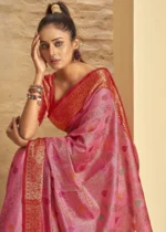 Flamingo Pink Banarasi Silk Saree