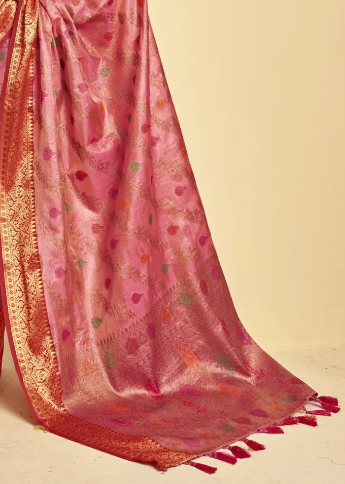 Flamingo Pink Banarasi Silk Saree