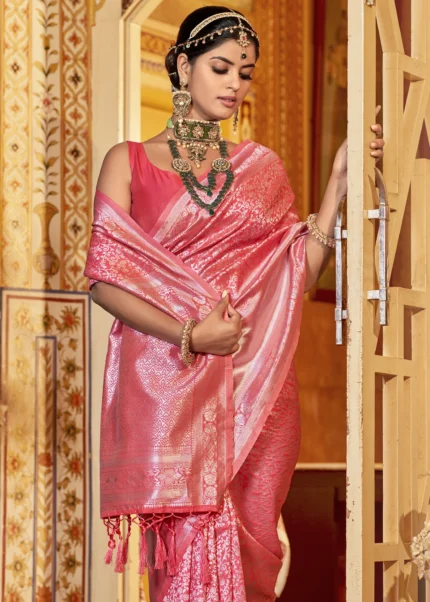 Flamingo Pink Kanjivaram Saree