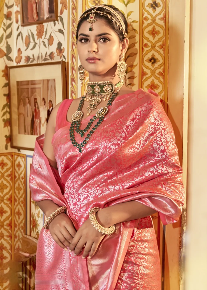 Flamingo Pink Kanjivaram Saree