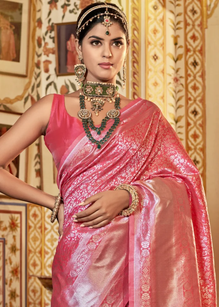 Flamingo Pink Kanjivaram Saree