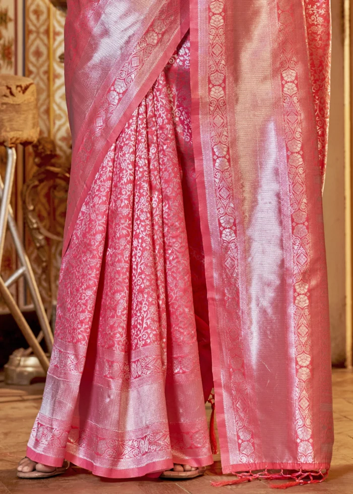 Flamingo Pink Kanjivaram Saree